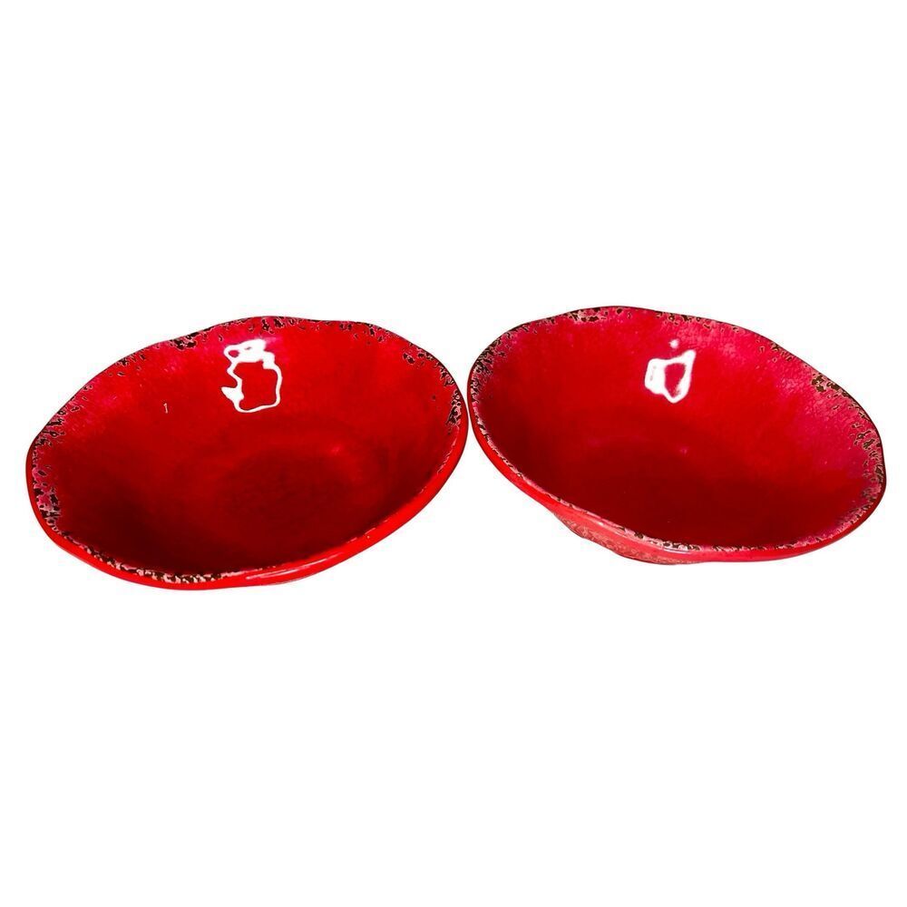 NWT Pier 1 Carmelo Melamine Red Crackle Set of 2 Bowls